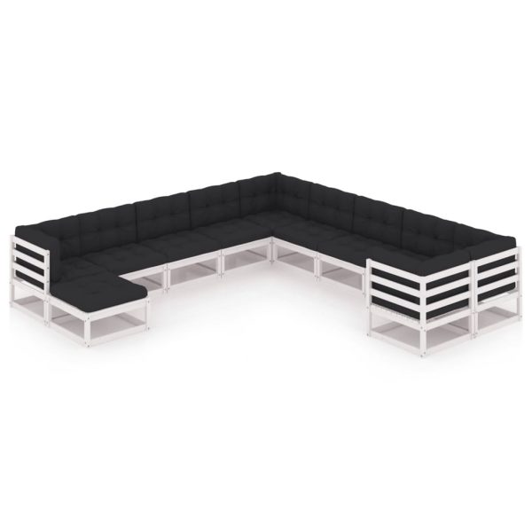 11 pcs conj. lounge de jardim c/ almofadões pinho maciço branco
