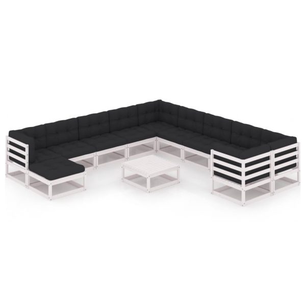 12 pcs conj. lounge de jardim c/ almofadões pinho maciço branco