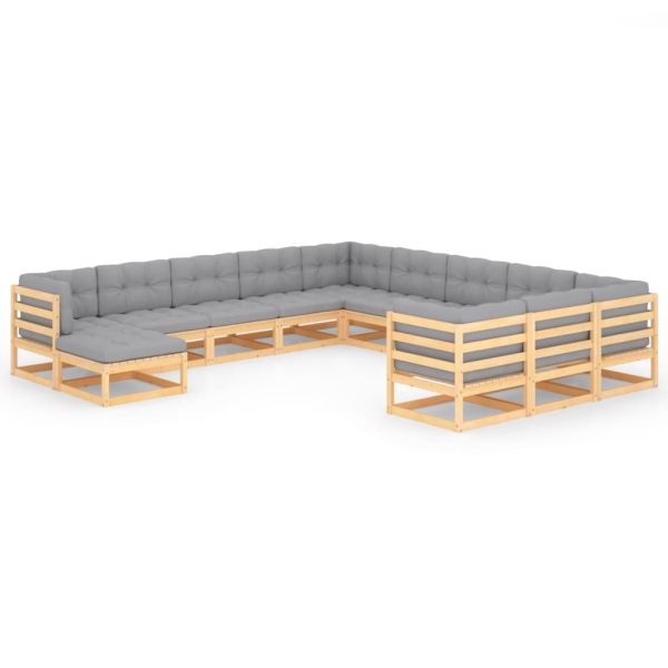 12 pcs conjunto lounge de jardim com almofadões pinho maciço
