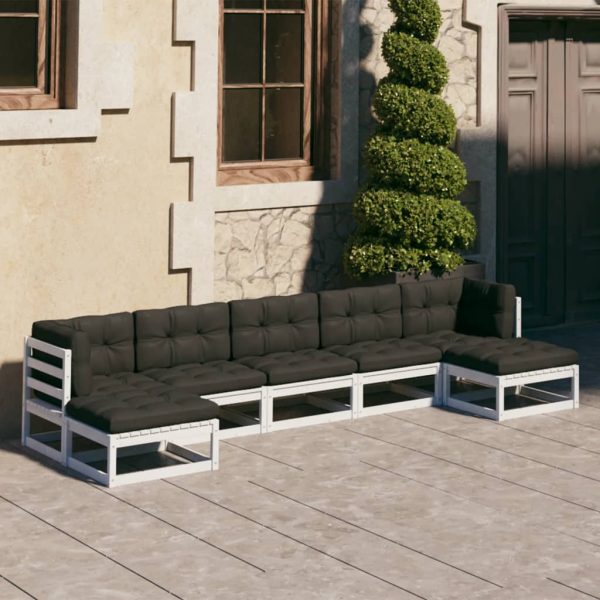 7 pcs conj. lounge de jardim c/ almofadões pinho maciço branco