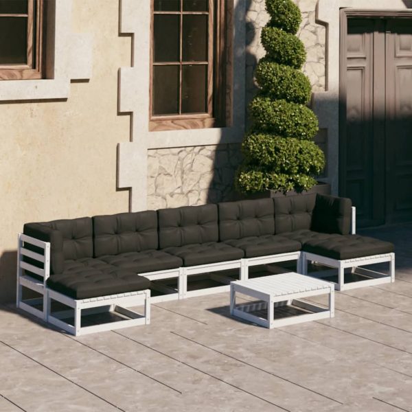8 pcs conj. lounge de jardim c/ almofadões pinho maciço branco