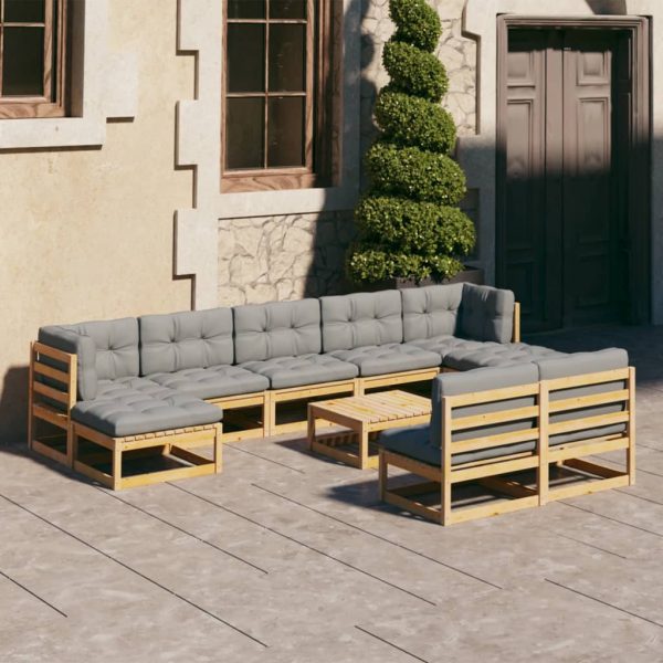 10 pcs conjunto lounge de jardim c/ almofadões pinho maciço