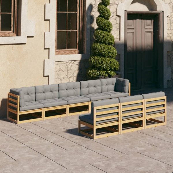 8 pcs conjunto lounge de jardim c/ almofadões pinho maciço