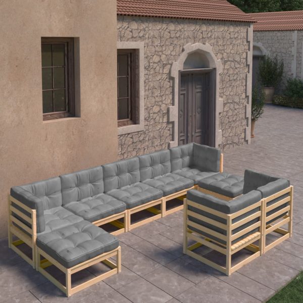 9 pcs conjunto lounge de jardim c/ almofadões pinho maciço
