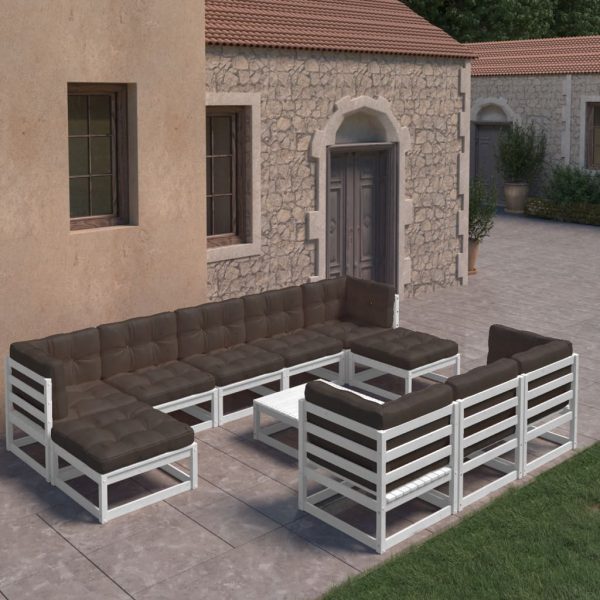 11 pcs conjunto lounge jardim c/ almofadões pinho maciço branco