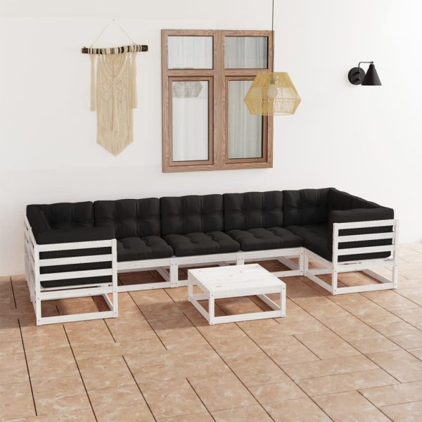 8 pcs conj. lounge de jardim c/ almofadões pinho maciço branco
