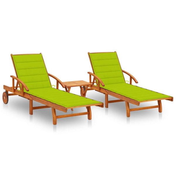 Espreguiçadeiras com mesa e almofadões 2 pcs acácia maciça