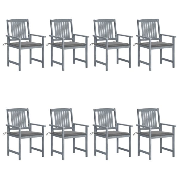 Cadeiras de jardim c/ almofadões 8 pcs acácia maciça cinzento