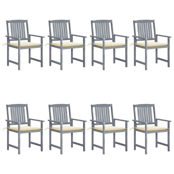 Cadeiras de jardim c/ almofadões 8 pcs acácia maciça cinzento