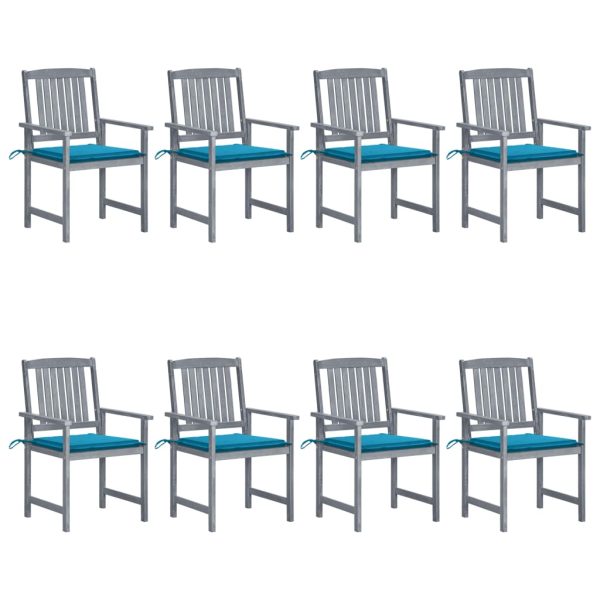 Cadeiras de jardim c/ almofadões 8 pcs acácia maciça cinzento