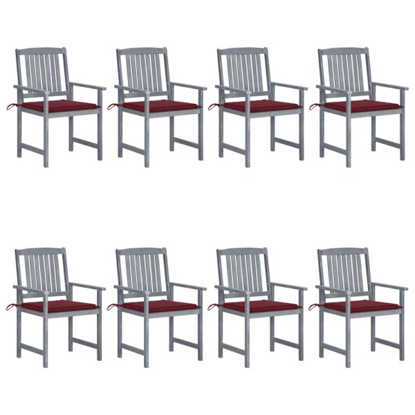 Cadeiras de jardim c/ almofadões 8 pcs acácia maciça cinzento
