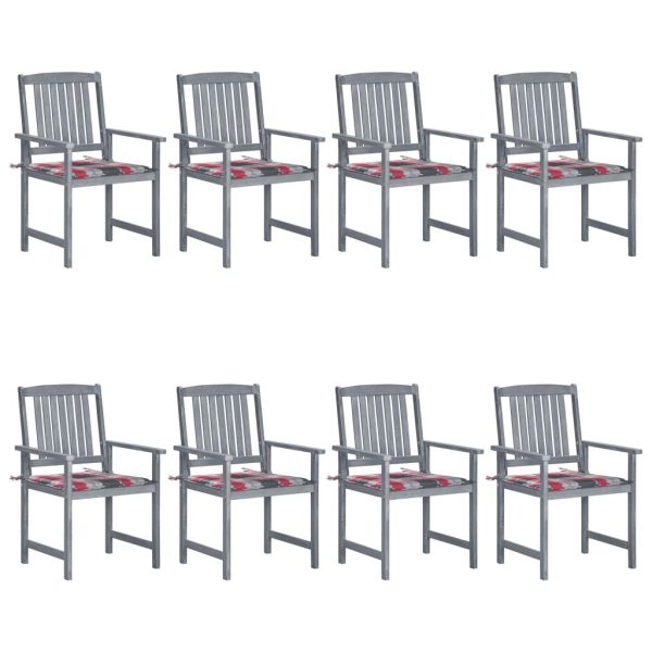 Cadeiras de jardim c/ almofadões 8 pcs acácia maciça cinzento