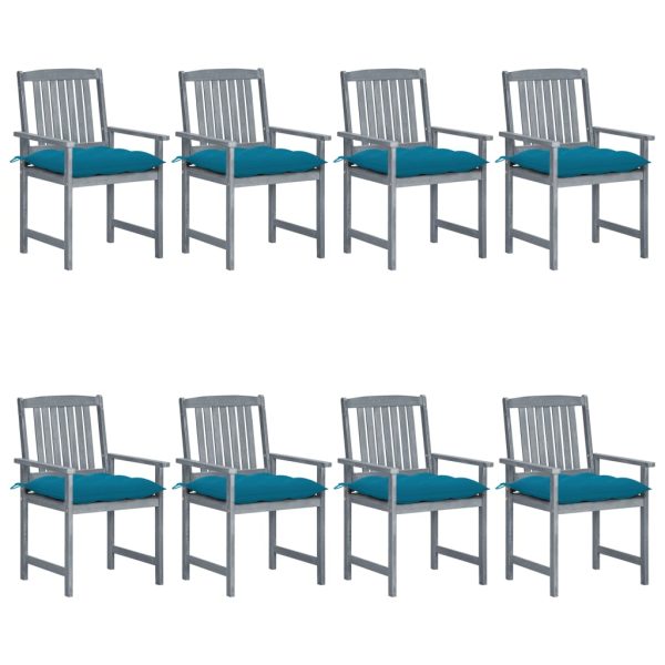 Cadeiras de jardim c/ almofadões 8 pcs acácia maciça cinzento