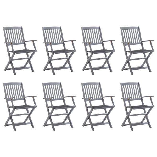 Cadeiras de exterior dobráveis 8pcs c/ almofadões acácia maciça