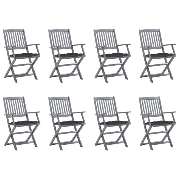 Cadeiras de exterior dobráveis 8pcs c/ almofadões acácia maciça