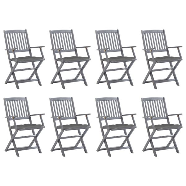 Cadeiras de exterior dobráveis 8pcs c/ almofadões acácia maciça