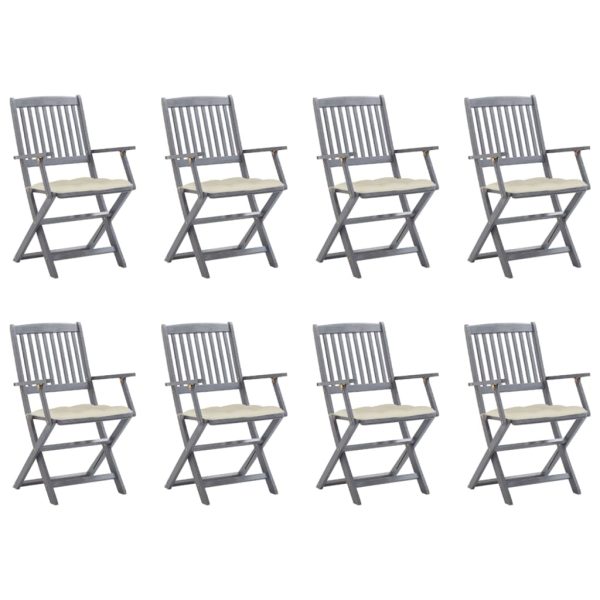 Cadeiras de exterior dobráveis 8pcs c/ almofadões acácia maciça