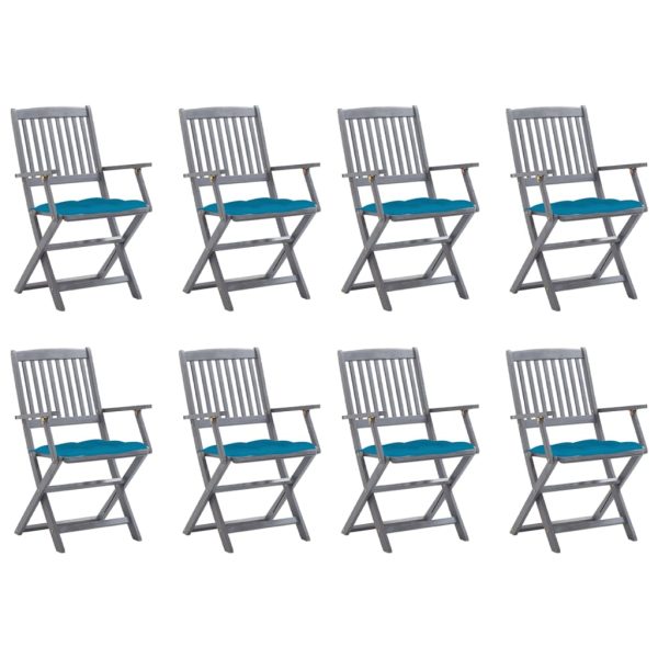 Cadeiras de exterior dobráveis 8pcs c/ almofadões acácia maciça