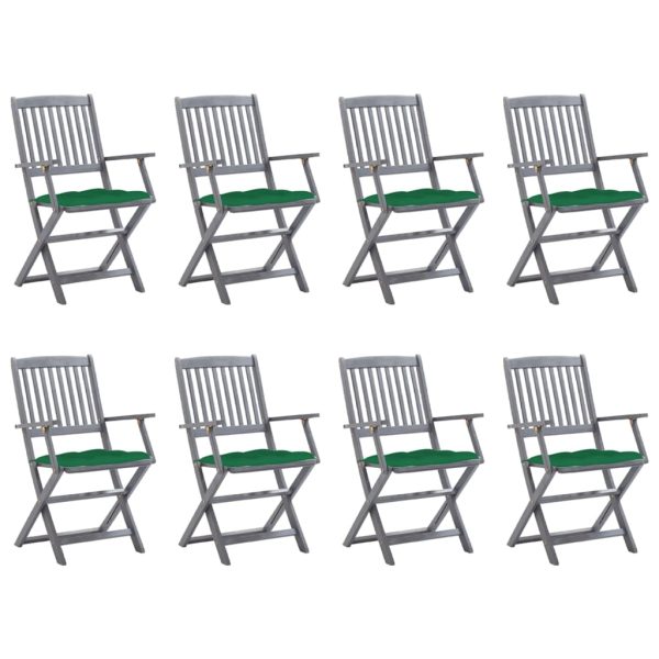 Cadeiras de exterior dobráveis 8pcs c/ almofadões acácia maciça