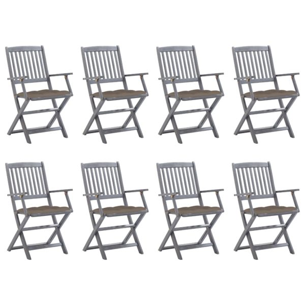 Cadeiras de exterior dobráveis 8pcs c/ almofadões acácia maciça