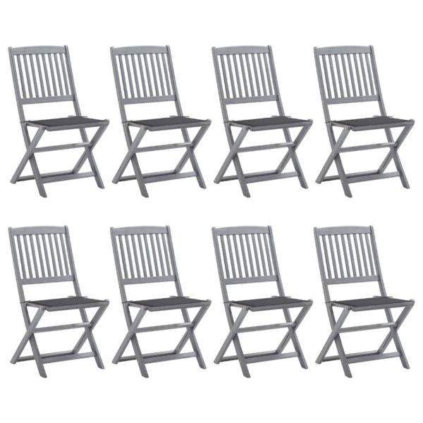 Cadeiras de exterior dobráveis 8pcs c/ almofadões acácia maciça