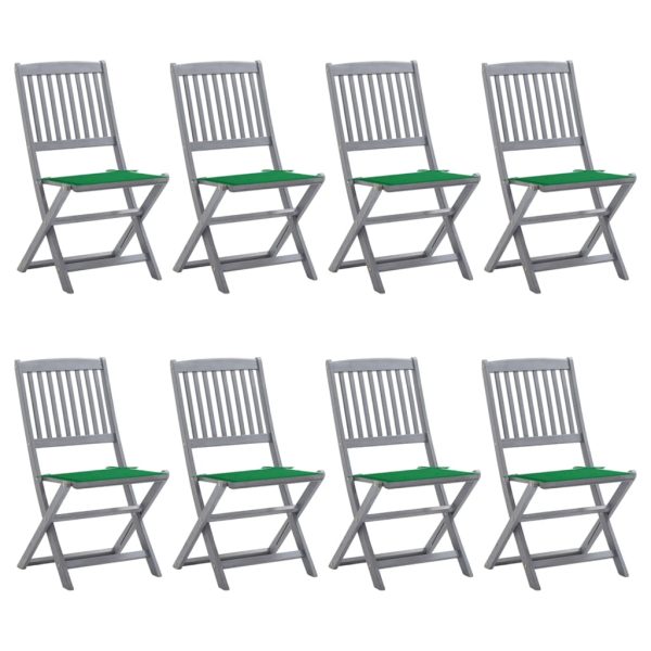 Cadeiras de exterior dobráveis 8pcs c/ almofadões acácia maciça