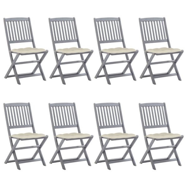 Cadeiras de exterior dobráveis 8pcs c/ almofadões acácia maciça