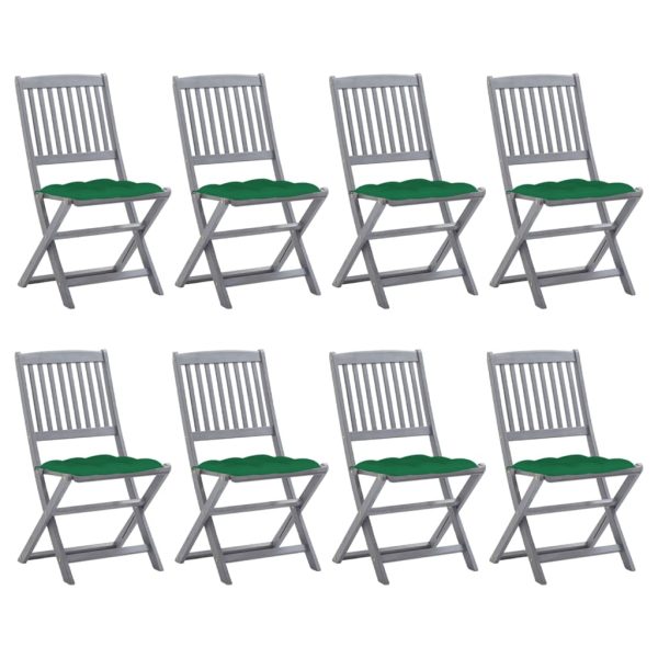 Cadeiras de exterior dobráveis 8pcs c/ almofadões acácia maciça
