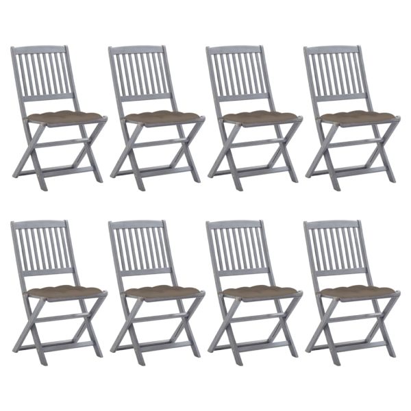 Cadeiras de exterior dobráveis 8pcs c/ almofadões acácia maciça