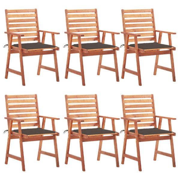 Cadeiras de jantar p/ jardim 6 pcs c/ almofadões acácia maciça