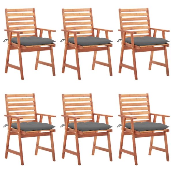 Cadeiras de jantar p/ jardim 6 pcs c/ almofadões acácia maciça