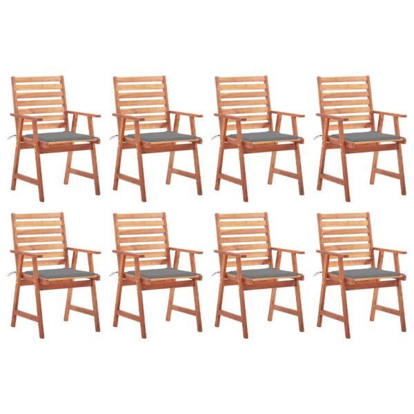 Cadeiras de jantar p/ jardim 8 pcs c/ almofadões acácia maciça