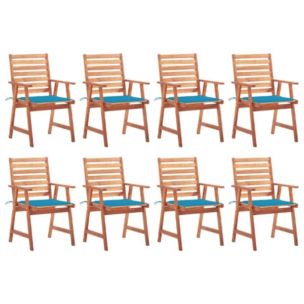 Cadeiras de jantar p/ jardim 8 pcs c/ almofadões acácia maciça