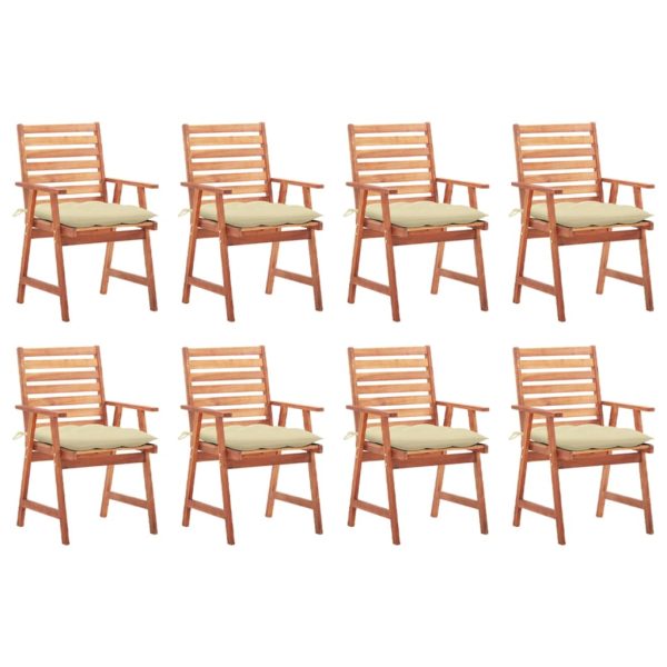 Cadeiras de jantar p/ jardim 8 pcs c/ almofadões acácia maciça