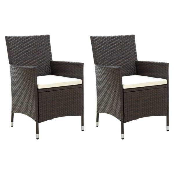 Cadeiras de jardim 2 pcs com almofadões vime PE castanho
