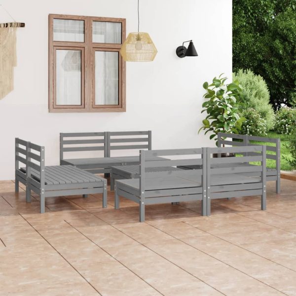 9 pcs conjunto lounge de jardim pinho maciço cinzento