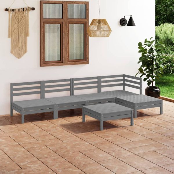 6 pcs conjunto lounge de jardim pinho maciço cinzento