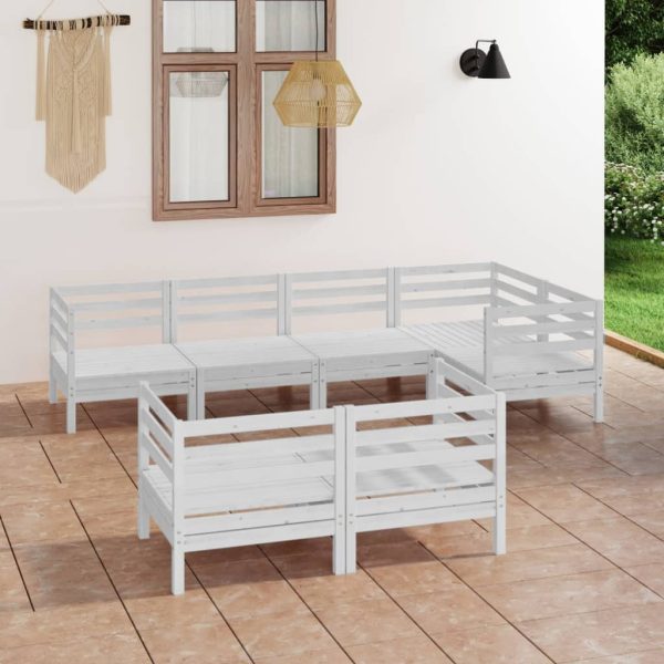 7 pcs conjunto lounge de jardim pinho maciço branco