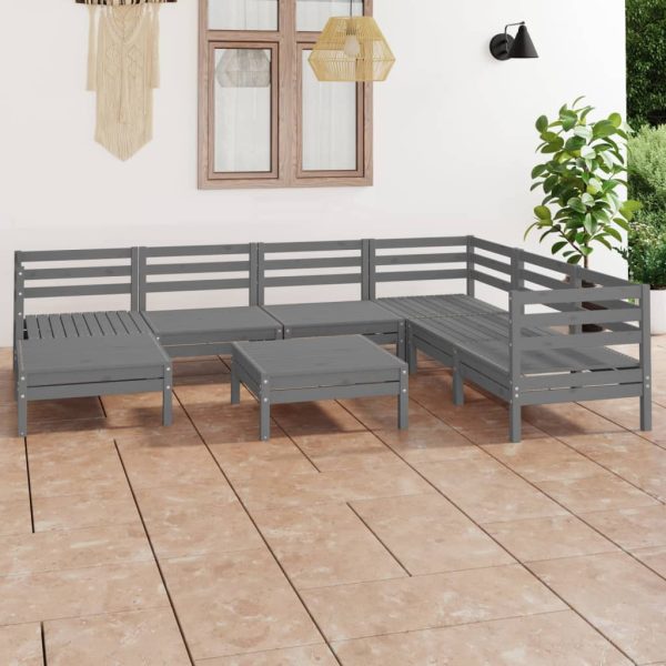 8 pcs conjunto lounge de jardim pinho maciço cinzento