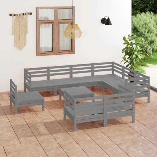 10 pcs conjunto lounge de jardim pinho maciço cinzento