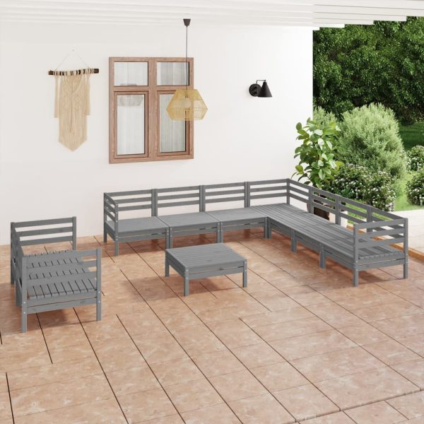 10 pcs conjunto lounge de jardim pinho maciço cinzento
