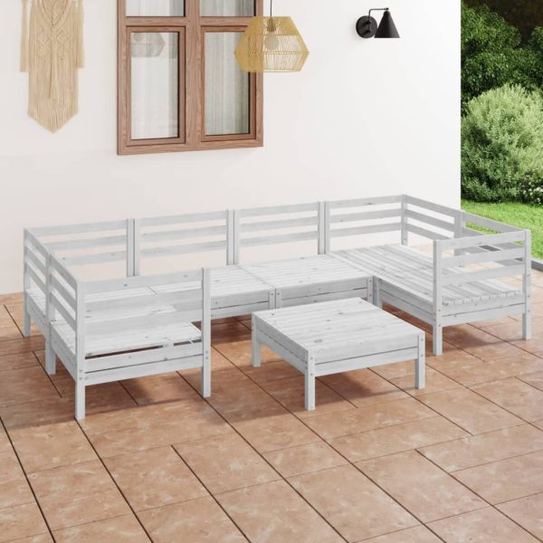 7 pcs conjunto lounge de jardim pinho maciço branco
