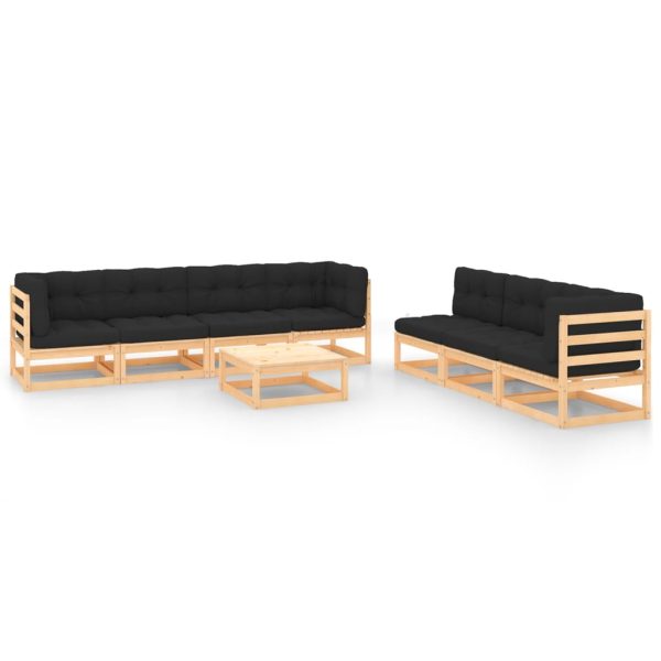 8 pcs conjunto lounge de jardim c/ almofadões pinho maciço