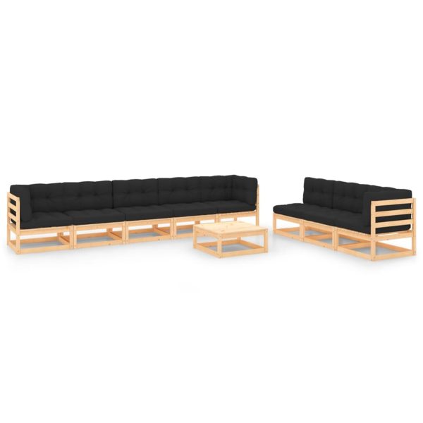 9 pcs conjunto lounge de jardim c/ almofadões pinho maciço