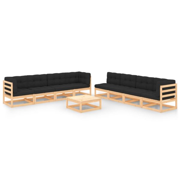 9 pcs conjunto lounge de jardim c/ almofadões pinho maciço