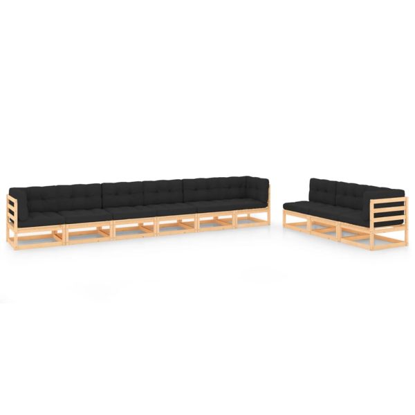 9 pcs conjunto lounge de jardim c/ almofadões pinho maciço