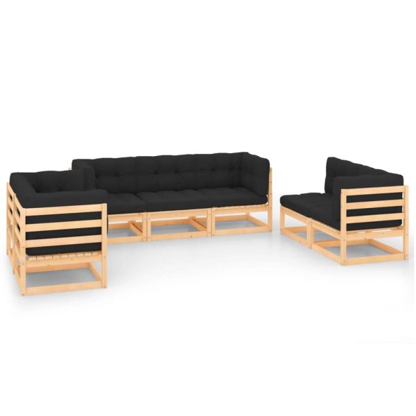 7 pcs conjunto lounge de jardim c/ almofadões pinho maciço