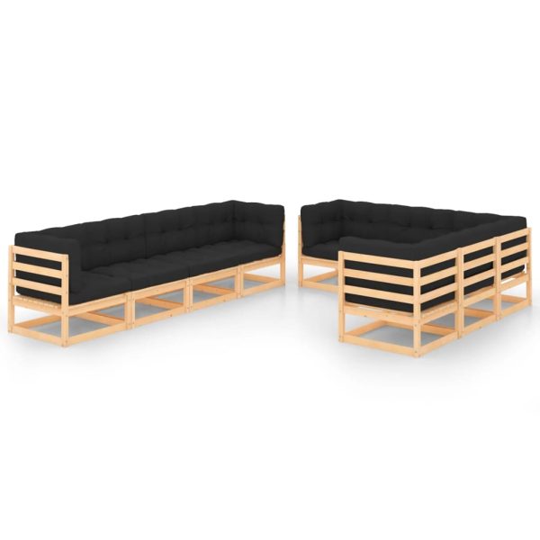9 pcs conjunto lounge de jardim c/ almofadões pinho maciço