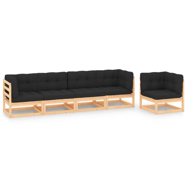 5 pcs conjunto lounge de jardim c/ almofadões pinho maciço
