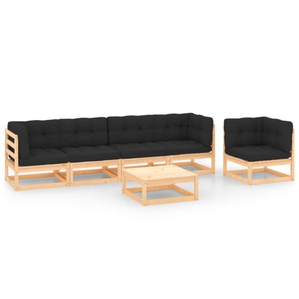 6 pcs conjunto lounge de jardim c/ almofadões pinho maciço